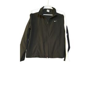 Vintage Nike Women's Black Windbreaker Running White Swoosh Full Zip Jacket Sz M